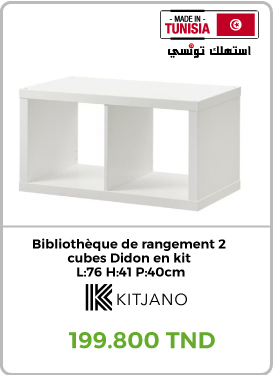 Bibliothèque de rangement 2 cubes Didon en particule - Meuble en kit blanc L:76H:41P:40cm - KITJANO