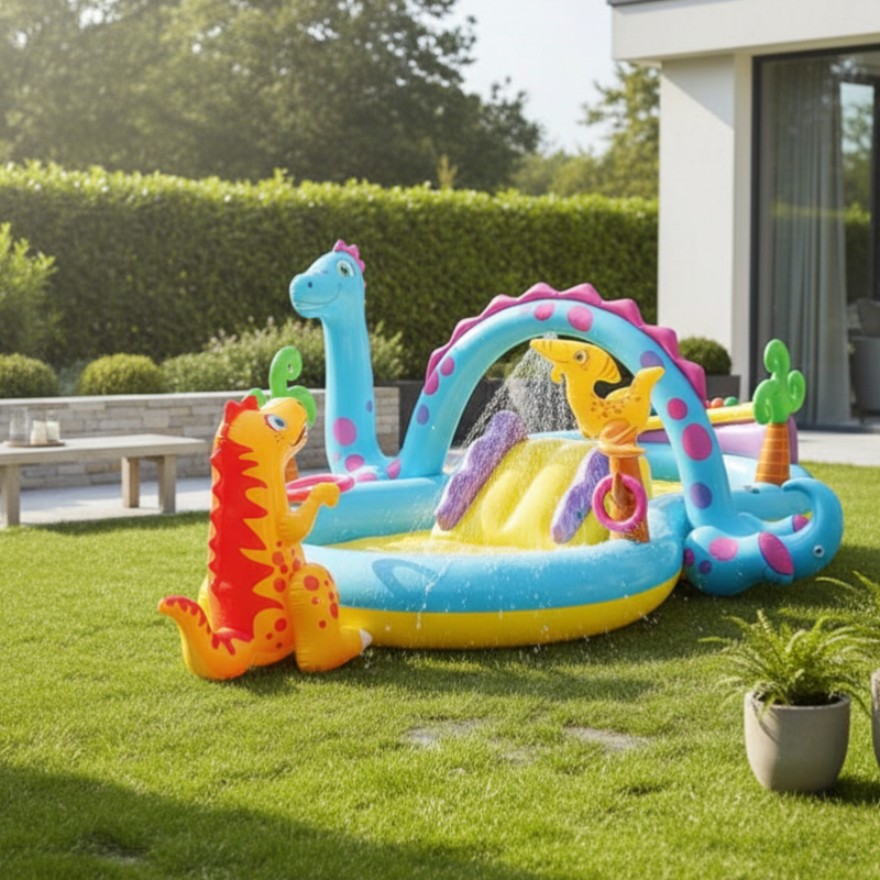 Aire De Jeux Gonflable Intex Dinoland 333x229x112 Cm - Toboggan Et Piscine Pour Enfants