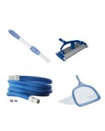 Kit nettoyage pour piscine 4 pcs - manche télescopique 4.8M + tête de balai 35cm + épuisette de fond Shark + Tuyau 10M