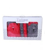 Tulipe 2 Caps De Bain +2 serviettes +2 gants Pour Elle&Lui - Rose&Gris