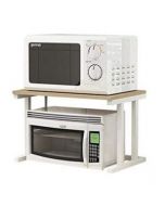 Étagère four micro-ondes - Bois et Acier - Blanc - H x L x P (37x57x38) cm plateau marron