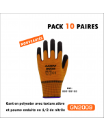 Gants en polyester avec texture zèbre enduits nitrile GN2009 (PACKS 10 PAIRES) noir & orange - ACEM