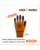 Gants en polyester avec texture zèbre enduits nitrile GN2009 (PACKS 5 PAIRES) noir & orange - ACEM