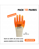 Gants en 100% coton enduits nitrile GN3009(PACKS 10 PAIRES) blanc & orange - ACEM