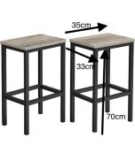 2 Tabourets de Bar -Bois MDF et Acier- Noir - HxLxP(70x35x33)cm