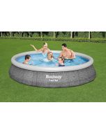 Piscine Fast Set motif rotin gris ronde D 396 x 84 cm + pompe