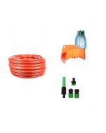 Kit tuyau d'arrosage complet + Support mural - 25 M  - Rouge 