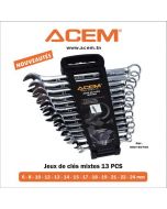 Jeu de 13 clés mixtes Pr 6-24 mm sur étui portatif 280120762 - ACEM