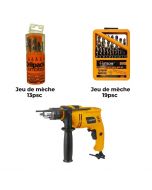 Pack n°7 - Perceuse à percussion 13mm 600W P800209 + jeu de 19 mèches 1-10MM HSS 501002 + jeu de 13 mèches 148018 Combi - HOTECHE