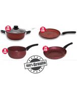 Poêle 24cm & Casserole 18cm & Crêpière 25cm & Faitout 20cm - Granite - Rouge - EL Gusto - Cook'Art