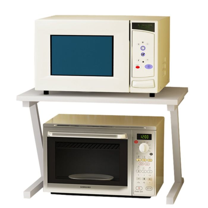 Étagère Micro-Ondes 2 Niveaux – Support Four à Micro-Ondes 57x38x38 Cm Blanc – Rangement Cuisine Gain De Place Robuste 30 Kg
