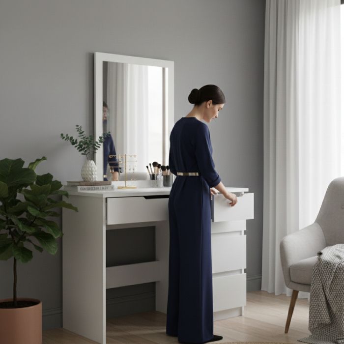 Coiffeuse avec miroir - MDF Stratifié - 100x45x75 cm