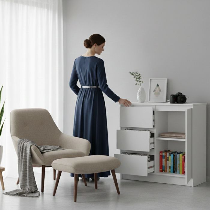 Commode 3 Tiroirs + 1 Porte - MDF stratifié – 110 cm