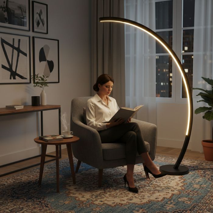 Lampadaire Arqué – 180 × 130 cm - Bois Massif