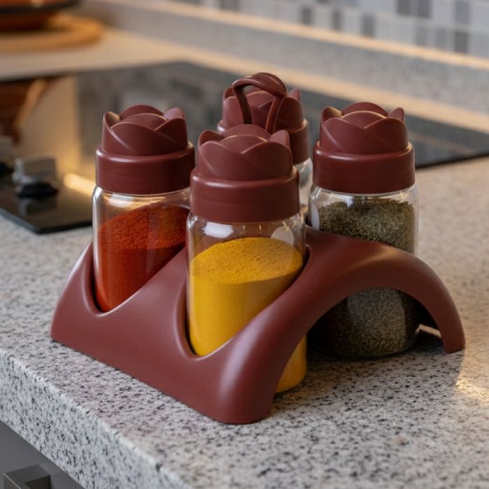 Lot à Épices avec Support Tulip - 4 Boîtes - Bordeaux