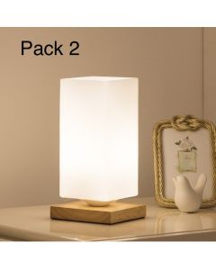 Pack 2 Lampes de chevet - Veilleuses - Bois et Tissus - Carré - Blanc