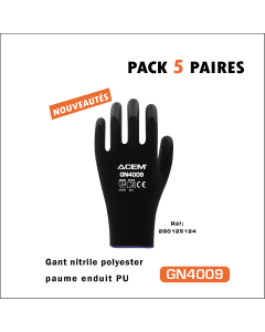 Gant nitrile paume enduits ACEM - GN4009 - polyester - noir