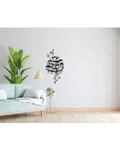 Sticker mural Artzy Tasse de café et livres D: 57x30 cm