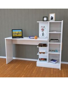 Bureau avec bibliothèque et tiroir - 140x55x150 cm - MDF - blanc