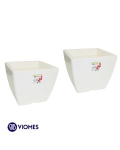 Lot de 2 Pots Linéa carré 21x21x17 cm VIOMES-Blanc