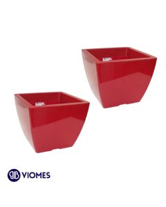 Lot de 2 Pots Linéa carré 15x15x12,5 cm VIOMES-Rouge bordeaux