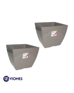 Lot de 2 Pots Linéa carré 15x15x12,5 cm VIOMES-Gris Charbon