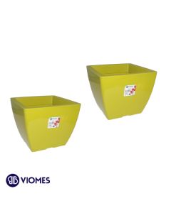 Lot de 2 Pots linéa square gloss 15x15x12.5 cm VIOMES-Vert clair