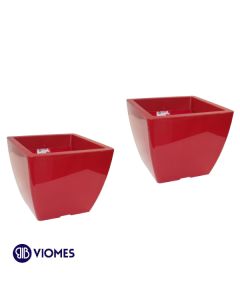 Lot de 2 Pots linéa square gloss 15x15x12.5 cm VIOMES-Rouge