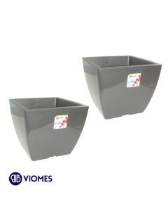 Lot de 2 Pots linéa square gloss 15x15x12.5 cm VIOMES-Gris Charbon