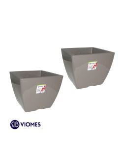 Lot de 2 Pots linéa square gloss 15x15x12.5 cm VIOMES-Gris
