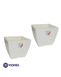 Lot de 2 Pots linéa square gloss 15x15x12.5 cm VIOMES-Blanc