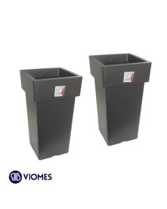 Lot de 2 Pots Linéa carré haut 15x15x27 cm VIOMES-Gris Charbon