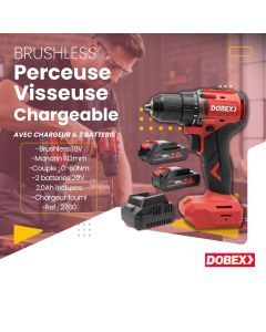 DOBEX PERCEUSE VISSEUSE 2 BATTERIE 20V 2.0AH 13MM