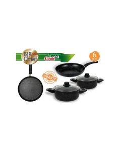 Poêle 24cm & Crêpière 25cm & Faitout 22cm & Faitout 20cm Couleur : Noir- COOKART