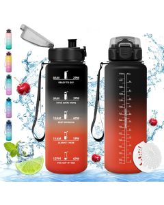 Thermos - Bouteille d'Eau avec Marqueur de Temps et Filtre - Rouge Noir - 900ml
