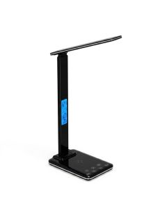Lampe De Bureau LED 3-en-1 avec Réveil, Température et Charge Sans Fil – Éclairage Tactile Pliable et Protecteur Pour les Yeux En Noir