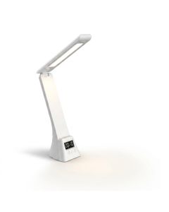 Lampe de Bureau LED Multifonction avec Chargeur Sans Fil, Réveil et Réglage Tactile — Rotation à 180°, Lumière Variable USB