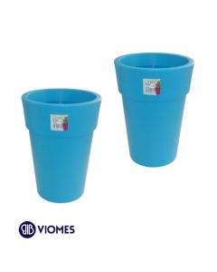 Lot de 2 Pots Linéa haut blanc D16xh22cm VIOMES-Bleu