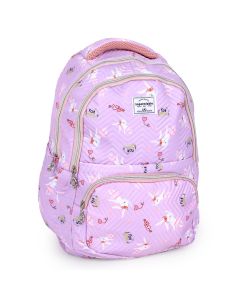 Sac à dos en tissu - Violet clair à motifs - 3 compartiments - 46 x 34 x 20 cm