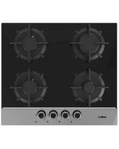 PLAQUE A GAZ NOIR-INOX 4 FEUX 60 CM FONTE AVEC SECURITE PREMIUM