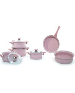 Batterie de cuisine granite OMS – 10 pièces – Rose