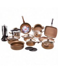 Batterie de cuisine OMS 24 pièces – Revêtement granite – bronze