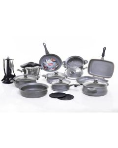 Batterie de cuisine OMS 24 pièces – Revêtement granite – Gris