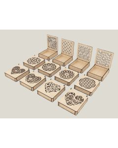 12 Boîtes cadeaux en bois à motifs variés