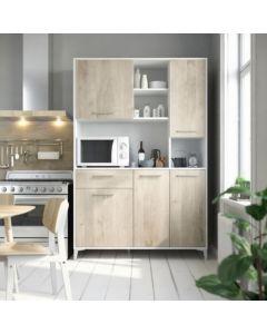 Buffet de Cuisine - Blanc & Chêne Clair - 120×185×40 cm