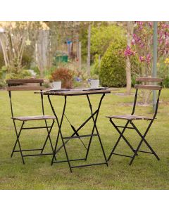 ENSEMBLE Valetta acier et bois: 2 CHAISES + 1 TABLE 60/60CM