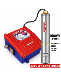 Pack EMTOP – Pompe immergée 4" 2 HP H135M 220V + Commande 2 HP