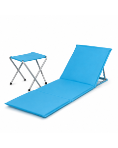 Matelas pliable avec support + tabouret - Bleu ciel