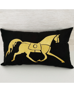 Coussin Noir brodé cheval Doré