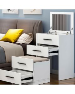 Coiffeuse avec pouf et tiroir - 50x90x40 cm - Blanc